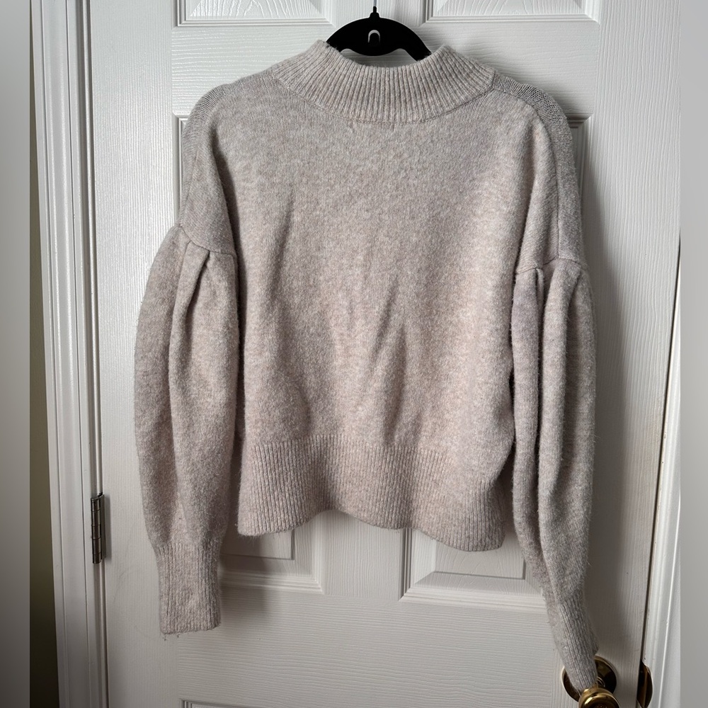H&M Beige Mock Neck Pullover Knit Sweater Women's Size S Long Sleeve